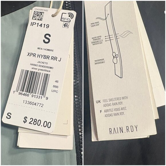 NWT Adidas TERREX Xperior Hybrid RAIN.RDY Rain Jacket S small silver green black - Picture 8 of 12